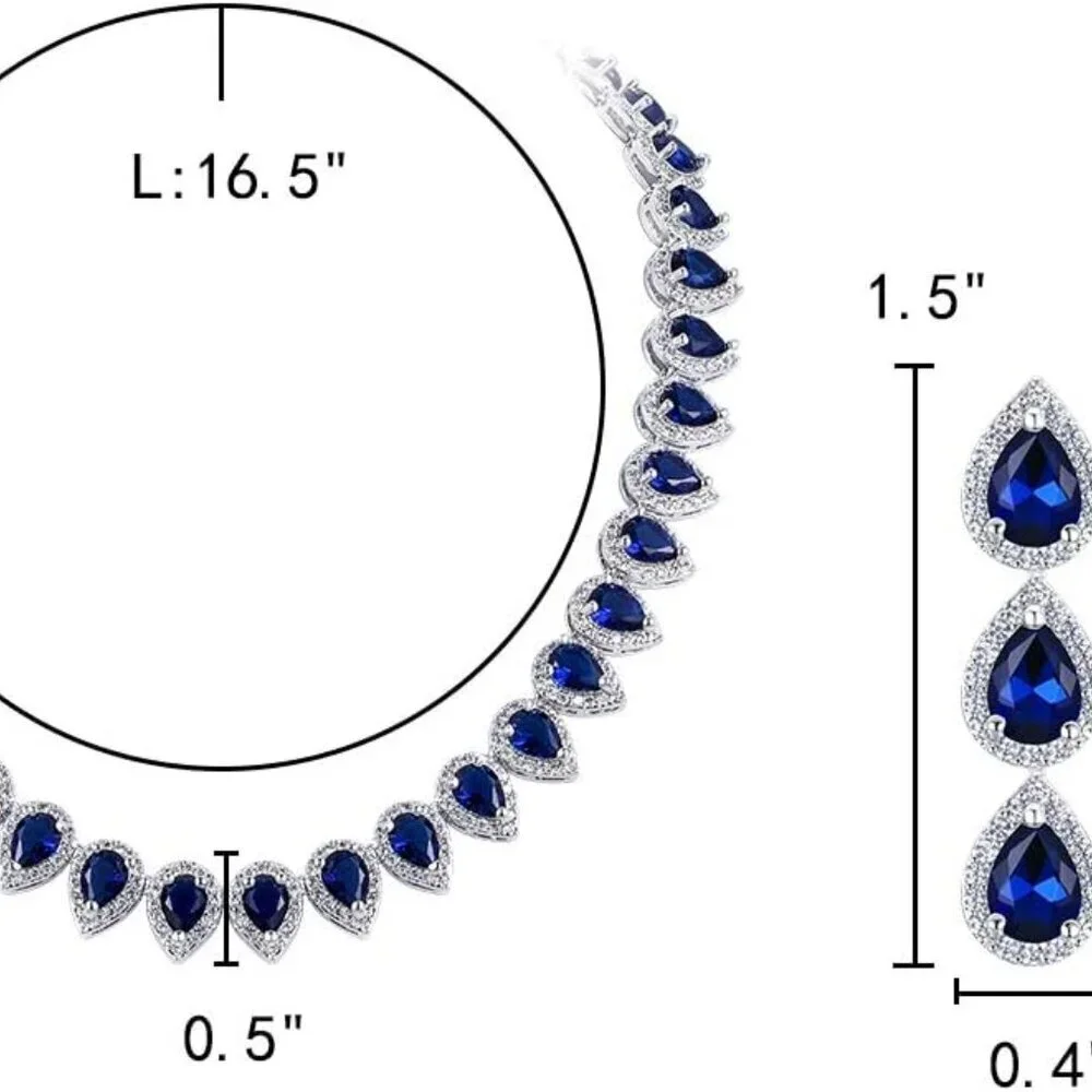 Women's Silver-Tone Cubic Zirconia Bridal Necklace Earrings Set 42cm